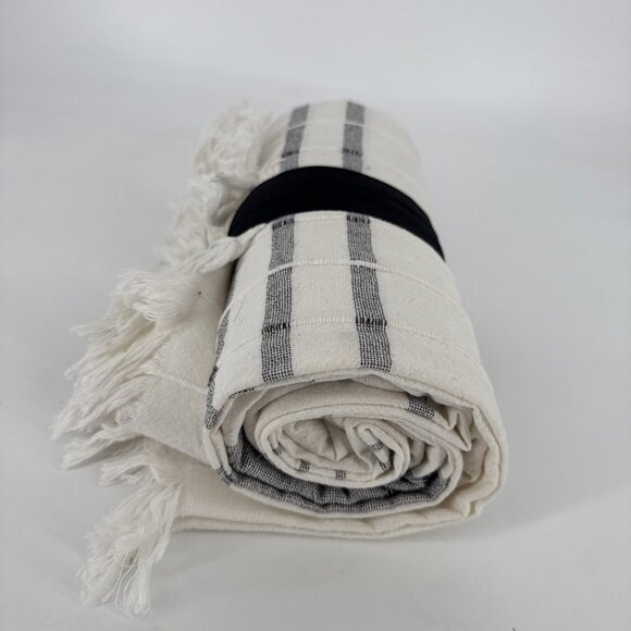 New Hearth & Hand Cream with Black Stripes Throw Blanket 60"x70" - Picture 5 of 6